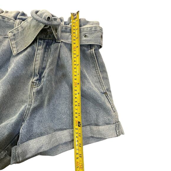 Forever 21 Y2K 90s Size XS High Waisted Belted Paper Bag Denim Jean Shorts - Picture 9 of 13